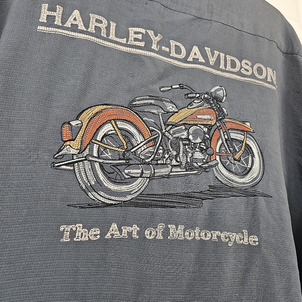 Harley Davidson Mens 3XL Embroidered Short Sleeve Button Up Shirt Biker See Desc